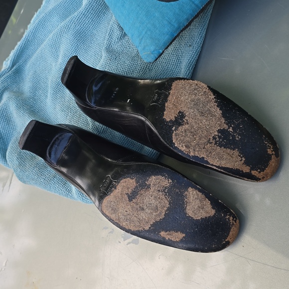 ESPACE By Robert Clergie Leather Black Sculpted Heel Shoes sz 9 vintage - Picture 6 of 6